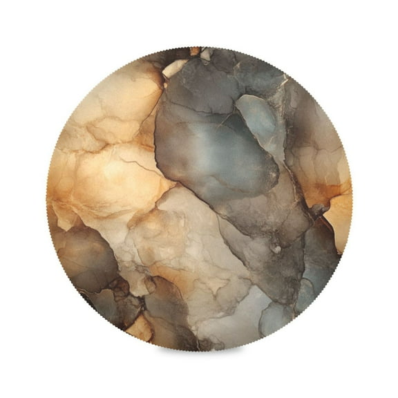 WOBOGO Marble Brown Pattern Round Placemats Set of 6 Heat Resistant Washable Kitchen Table Decorations 15.4in