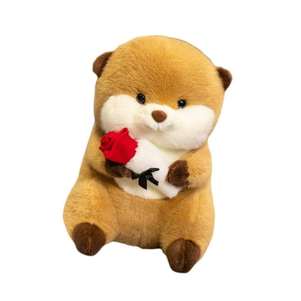 Muñeco de capibara de peluche con rosa para dormitorio, coche, decoración del hogar, cojín suave, figura de capibara para regalos de cumpleaños,