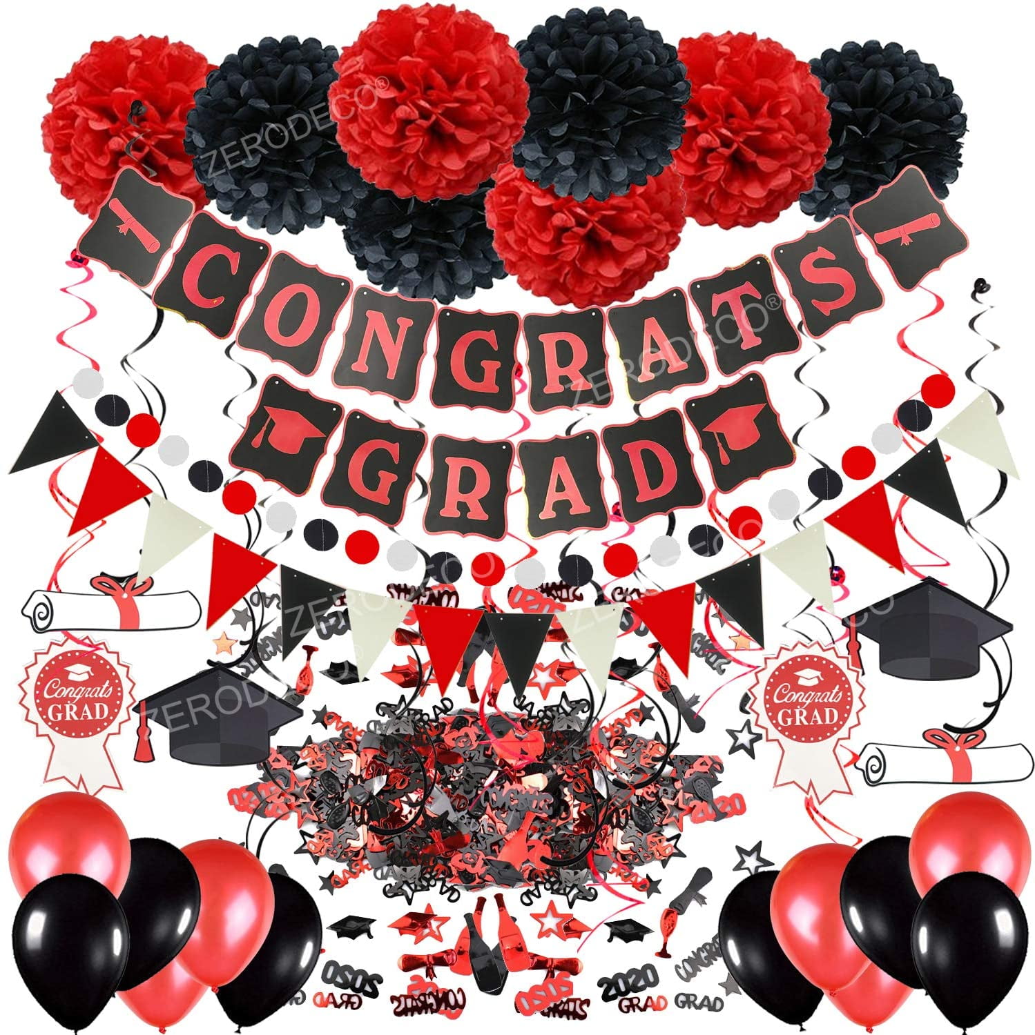 Graduation Decorations, Black and Red Congrats Grad Banner Paper Pompoms  Hanging Swirls Graduation Confetti Paper Garland Party Balloons for Grad  Party Decoration Supplies - Walmart.com