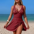 thumbnail image 2 of COMVALUE One Piece Swimsuit Women 2026 Tummy Control Modest Full Coverage Bathing Suit Retro Laser Cut Out Slimming Swim Dress (S, Wine), 2 of 6