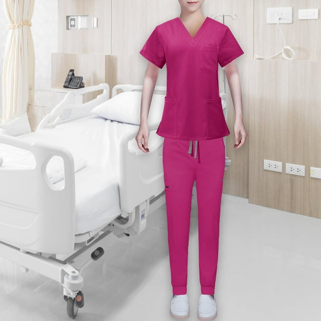Uniformes de enfermería Salvador Conjunto exfoliante ropa de trabajo enfermera pantalones superiores SPA Rosa claro M