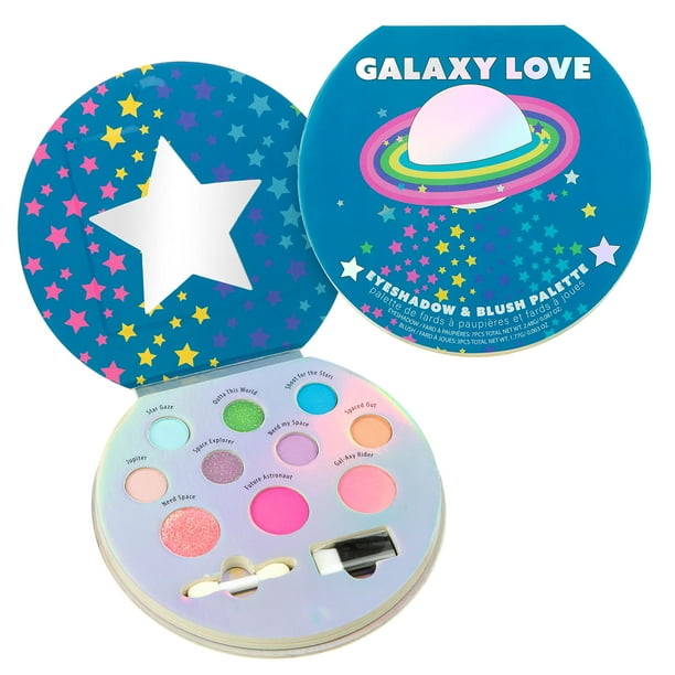 Expressions Paleta de sombras de ojos de 10 colores y rubor Maquillaje Set de belleza novedoso Plegable Compacto con espejo Lavable No tóxico Galaxy Love Glisten & Glitter Paleta de maquillaje