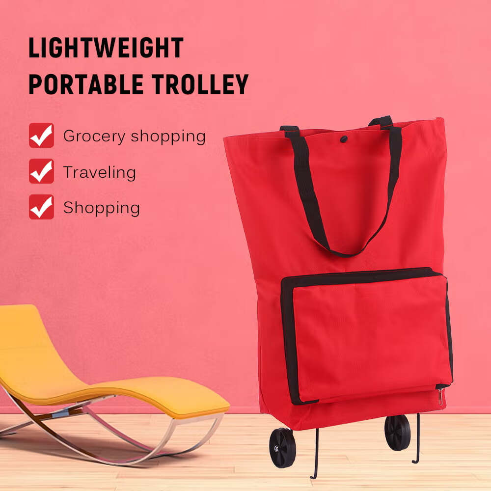 Shopping Trolley Bag, Reusable Portable Collapsible Shopping Bags, Foldable Shopping Cart with Wheels Grocery Bag Extra Large Utility Tote Bag for Travel Shopping Camp
