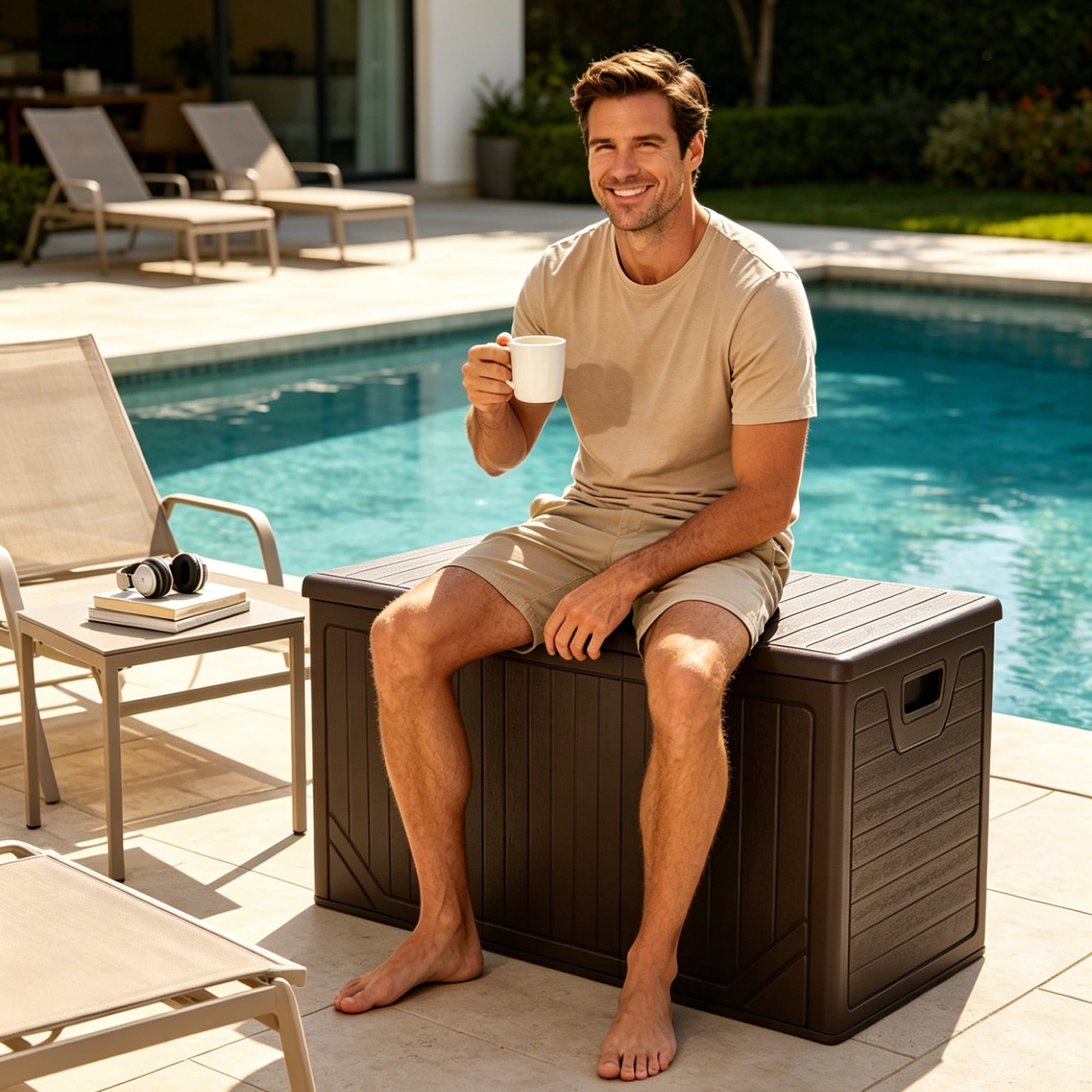 Uforic 230 Gallon Extra Large Resin Deck Box, Lockable Waterproof Outdoor Storage Bin, Weatherproof Patio Container for Patio Cushions, Garden Tools and Pool Supplies, Brown