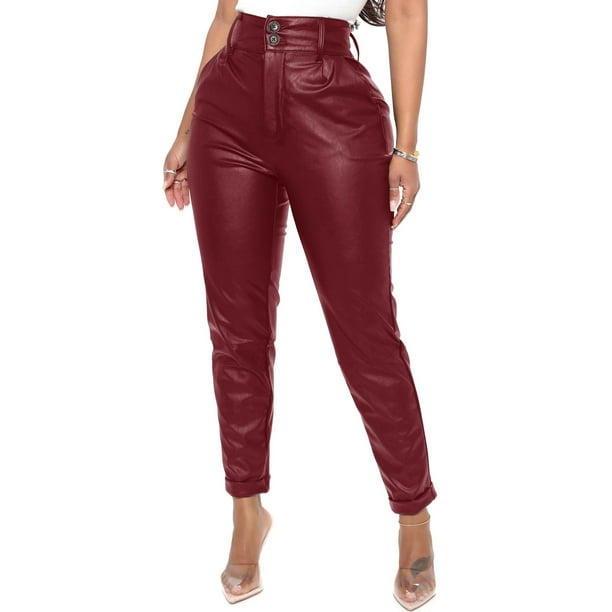 Pantalones de mujer Irfora Pantalones de cuero de imitación para mujer Pantalones pitillo delgados de cintura alta Irfora Pantalones de mujer