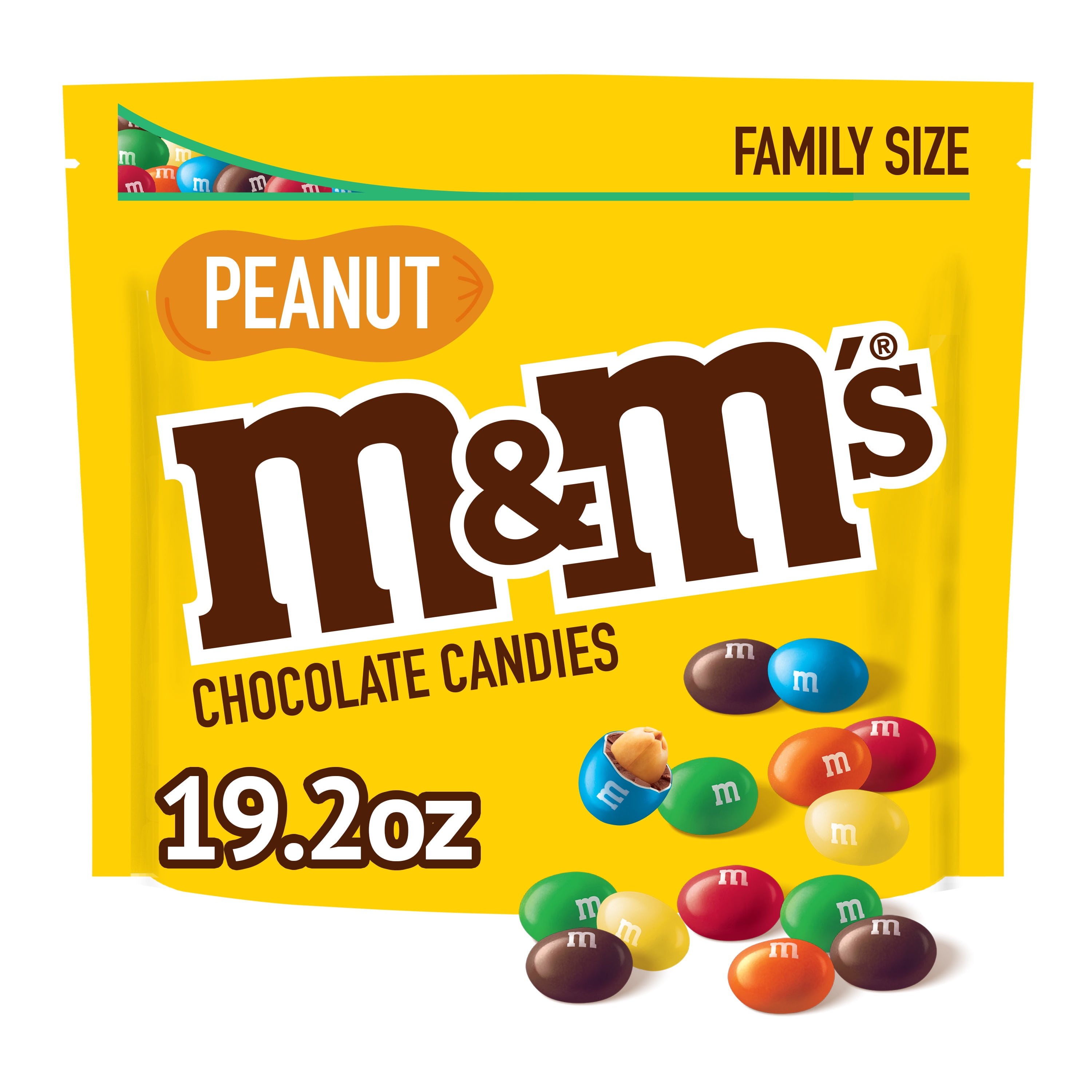 M&M's Peanut Milk Chocolate Candy, Family Size - 19.2 oz Bag