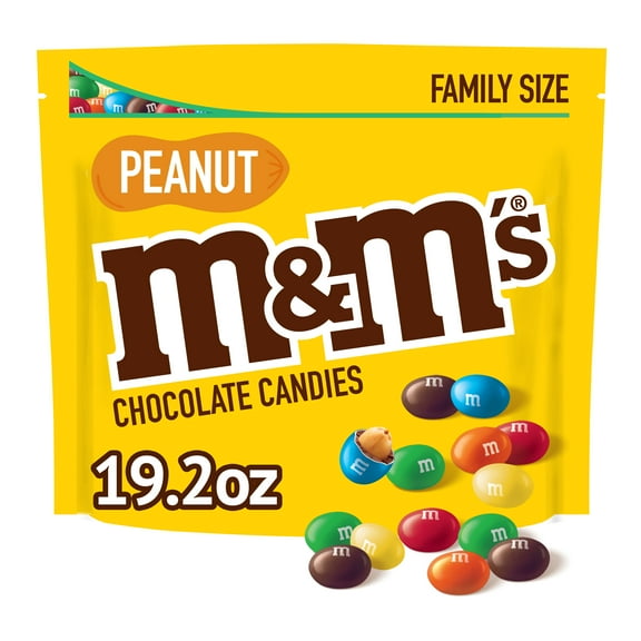 M&M's Peanut Milk Chocolate Candy, Family Size - 19.2 oz Bag