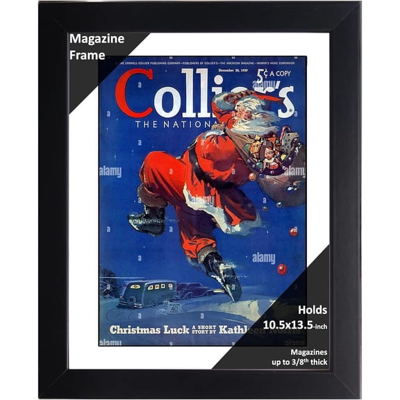 10.5 x 13.5 Magazine Frame with Full-Strength Glass, Holds Up To A 1/4" Thick Media with Installed Hangers for Easy Mounting, 12x15 Black Frame with White Mat
