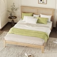 thumbnail image 2 of Aukfa Queen Size Bed Frame, Rubber Wooden Platform Bed with Rattan Headboard, Oak, 2 of 8