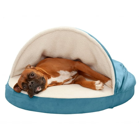 UPC: 0842229101898 | FurHaven Pet Products | Memory Foam Faux Sheepskin Snuggery Burrow Pet Bed for Dogs & Cats – Blue 35