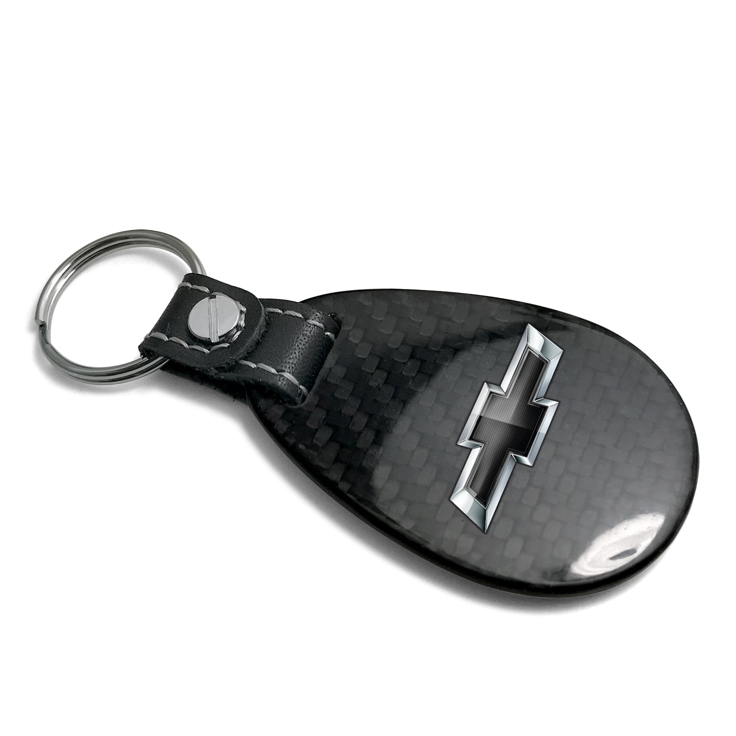 iPick Image for Chevrolet Black Logo Black Real Carbon Fiber Large Tear-Drop Key Chain, Official Licensed