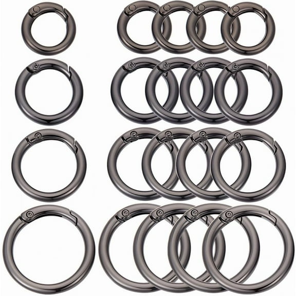 1 Box 20Pcs 4 Styles Metal Black Key Ring Round Carabiner Keychain Small Large Snap Clip Hooks Alloy Multi Purpose Spring O Rings for Crafts Keyrings Buckle Bags Purses DIY Accessory
