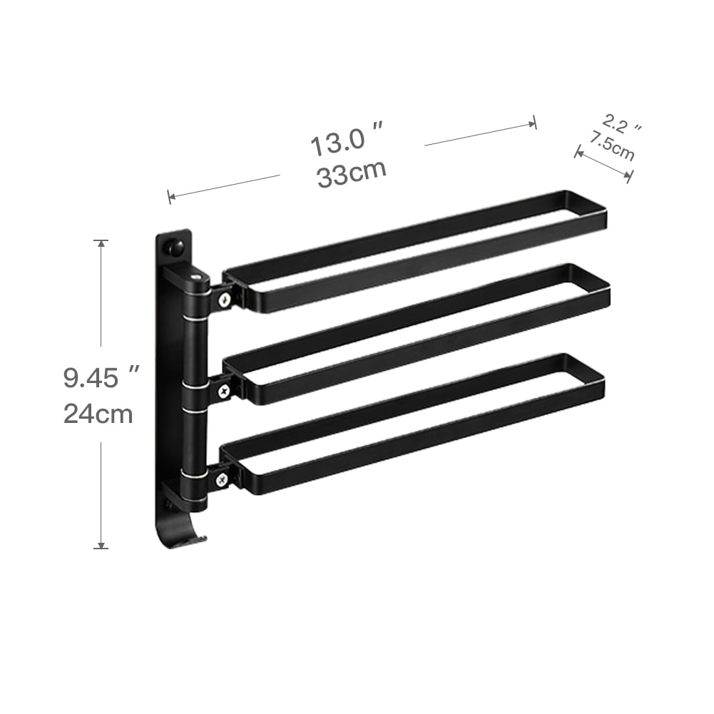 Kepooman Kitchen Dish Cloth Hanger Wall Mounted Hand Towel Bar Bathroom Towel Holder with 3 Swing Out Arms, Black Kepooman Kitchen Dish Cloth Hanger Wall Mounted Hand Towel Bar Bathroom Towel Holder with 3 Swing Out Arms, Black