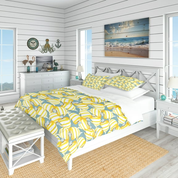 Designart 'Yellow Fishes Pattern' Nautical & Coastal Duvet Cover Set