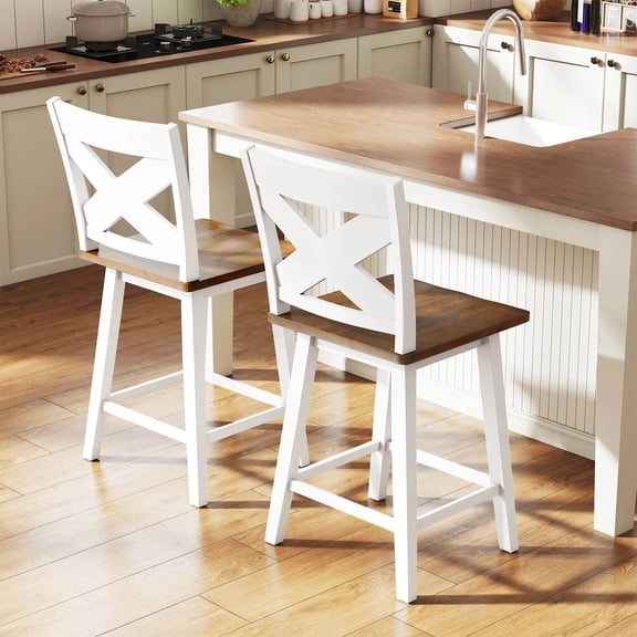 DRAZUNO 24” Swivel Barstools Set of 2 w/Backrest Large Seat Footrest for Kitchen Island