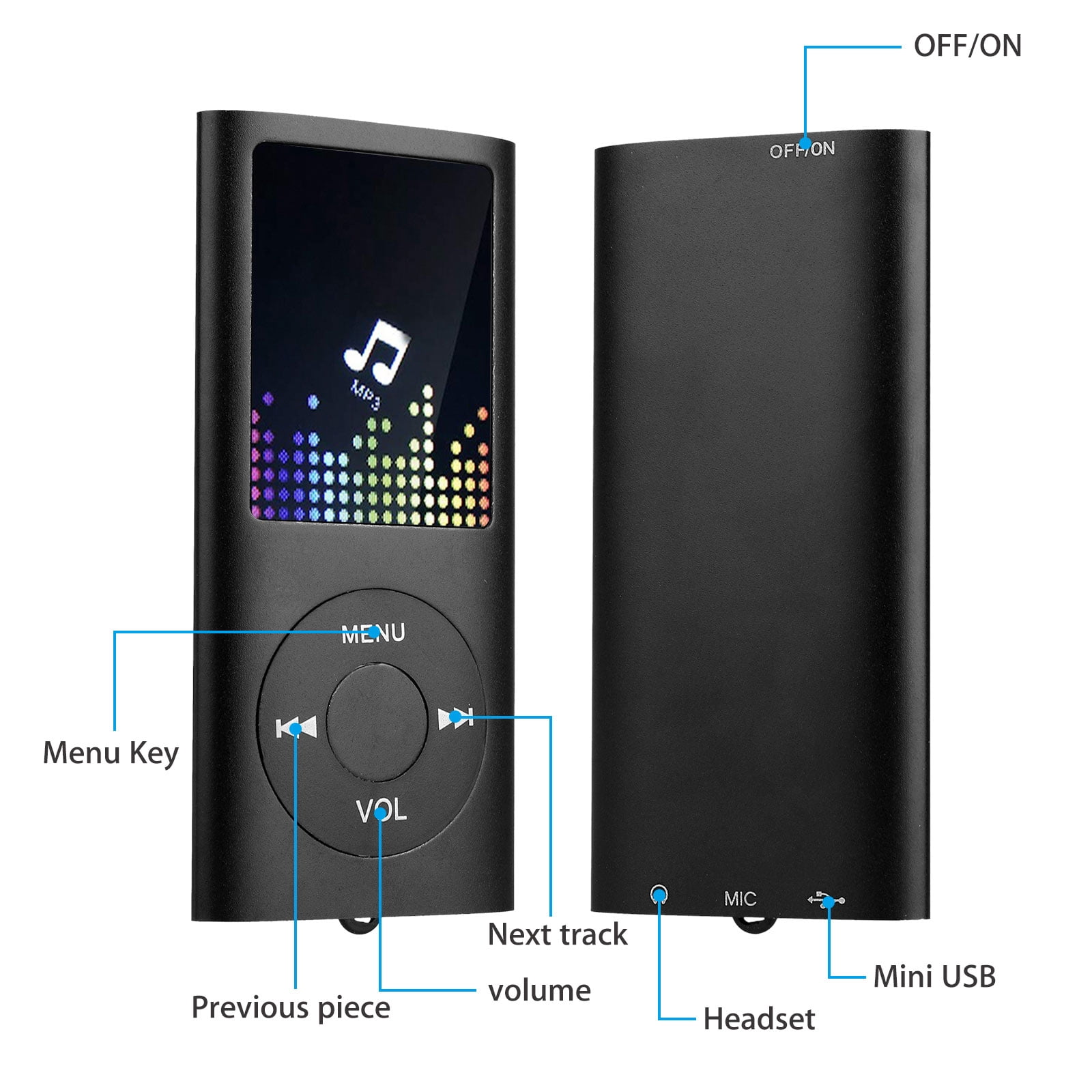 Lecteur MP3 Clé USB - Avec Écouteurs, Supporte Carte Micro SD Jusqu'à 32 Go - Format Mini, Lecture MP3/WMA