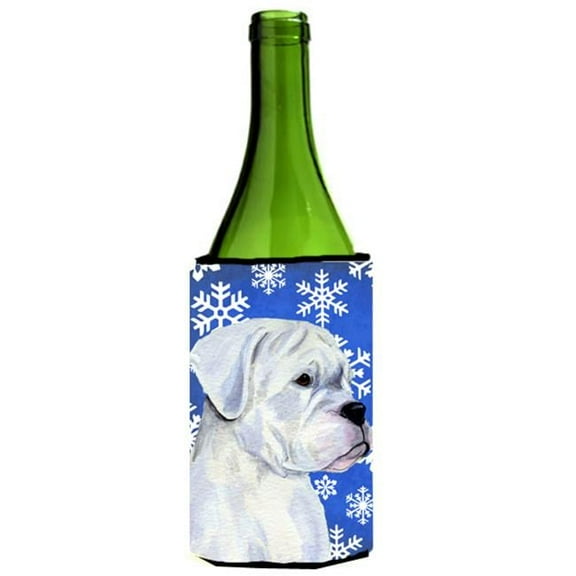 Boxer Winter Snowflakes Holiday Wine bottle sleeve Hugger - 24 oz.