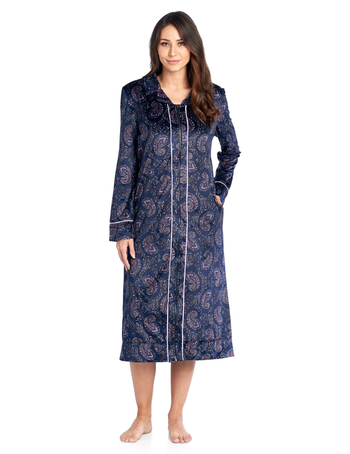 Ashford & Brooks Women's Long Zip Up Mink Fleece Lounger Robe Pink