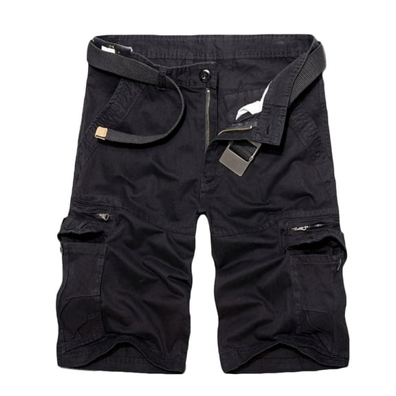 HOOMEUMY Men's Summer Cargo Shorts Multi-Pockets Straight Fit Military Shorts with Belt Black 10