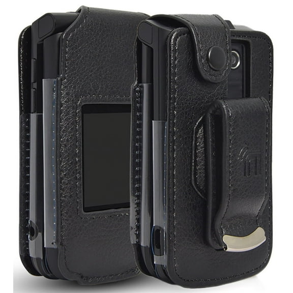 Case for Orbic Journey, Nakedcellphone [Black Vegan Leather] Form-Fit Cover with [Built-In Screen Protection] and [Metal Belt Clip] for Verizon Wireless Orbic Journey V / L Flip Phone ORB2200LBVZ