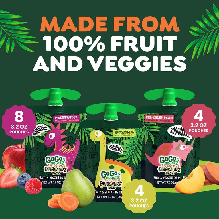 GoGo squeeZ FruitZ & VeggieZ Dino Pear Peach Carrot Applesauce
