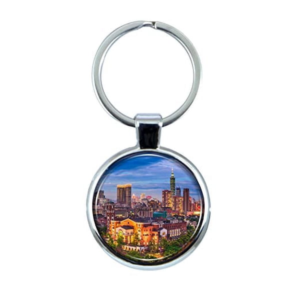 Taipei Taiwan Keychain with Epoxy Dome and Metal Keyring