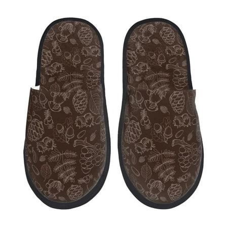 Balery Autumn Brown Plants Slient Indoor Furry Fleece Comfort House Shoes Soft Non-Slip Home Shoes Cotton slippers House Slippers-- Large