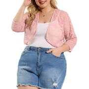 MODA NOVA Juniors Plus Size Lace Crop Shrug Cardigan Pink 3X