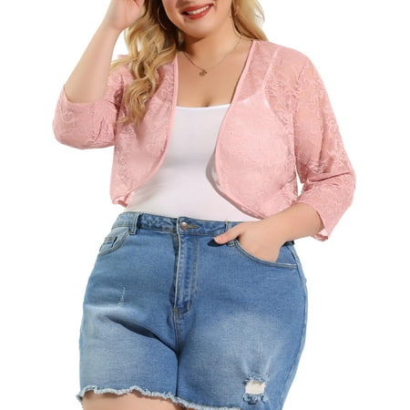MODA NOVA Juniors Plus Size Lace Crop Shrug Cardigan Pink 3X