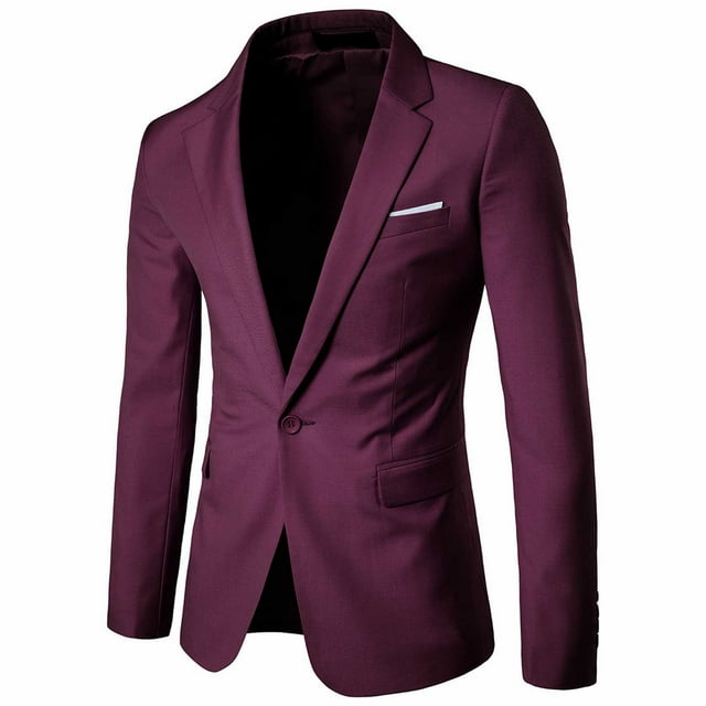 Hontri Men's Suit Slim Fit , Men's Suit Jacket One Button Slim Fit Sport Coat Business Daily Red S
