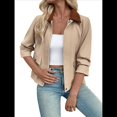 thumbnail image 3 of Chaquetas Ligeras para Mujer, con Solapa y Cremallera , Abrigos Casuales de Larga con Bolsillos. Caqui L, 3 of 10