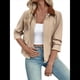 thumbnail image 3 of Chaquetas Ligeras para Mujer, con Solapa y Cremallera , Abrigos Casuales de Larga con Bolsillos. Caqui S, 3 of 10