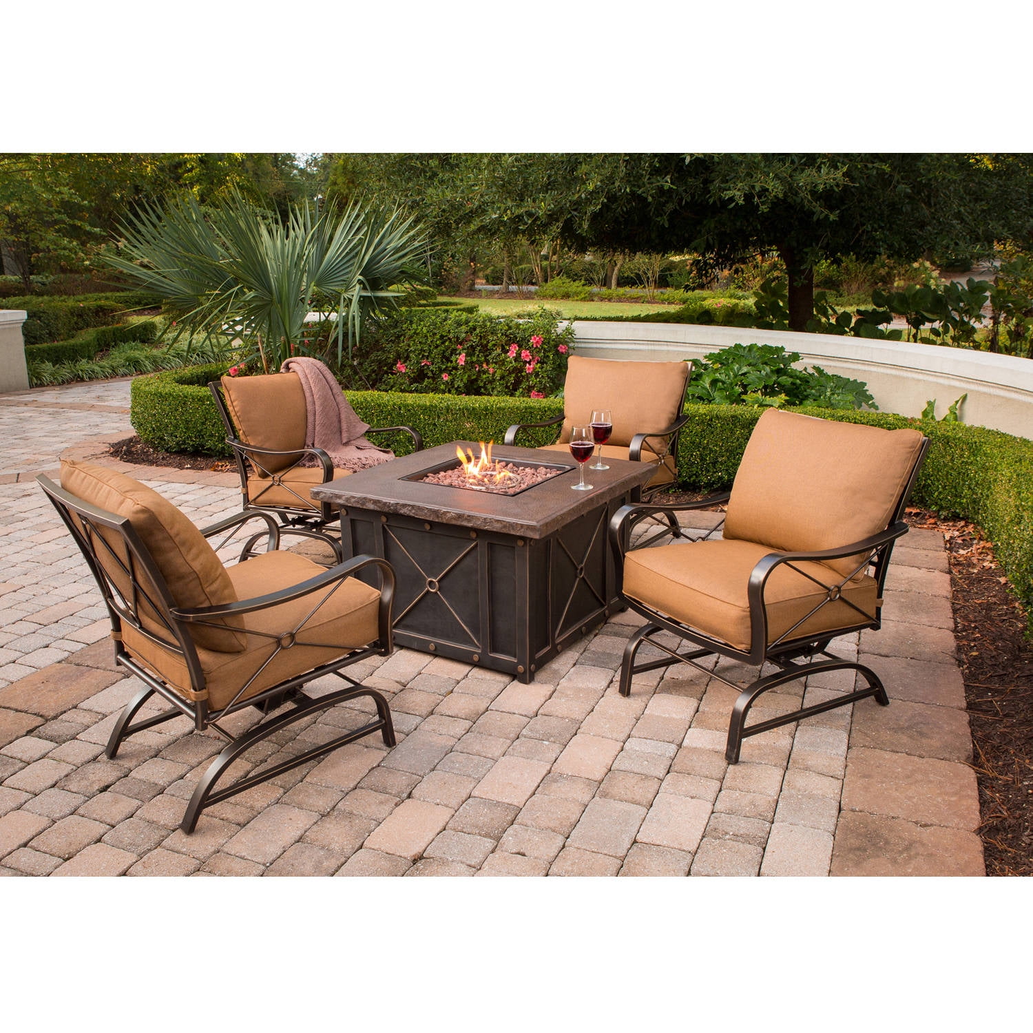 Hanover Outdoor Summer Nights Aluminum 5-Piece Lounge Set with DuraStone Firepit Table,... by Hanover Outdoor