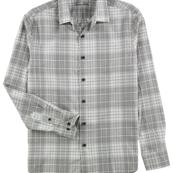Tasso Elba Mens Mila Plaid Button Up Shirt, Grey, Small