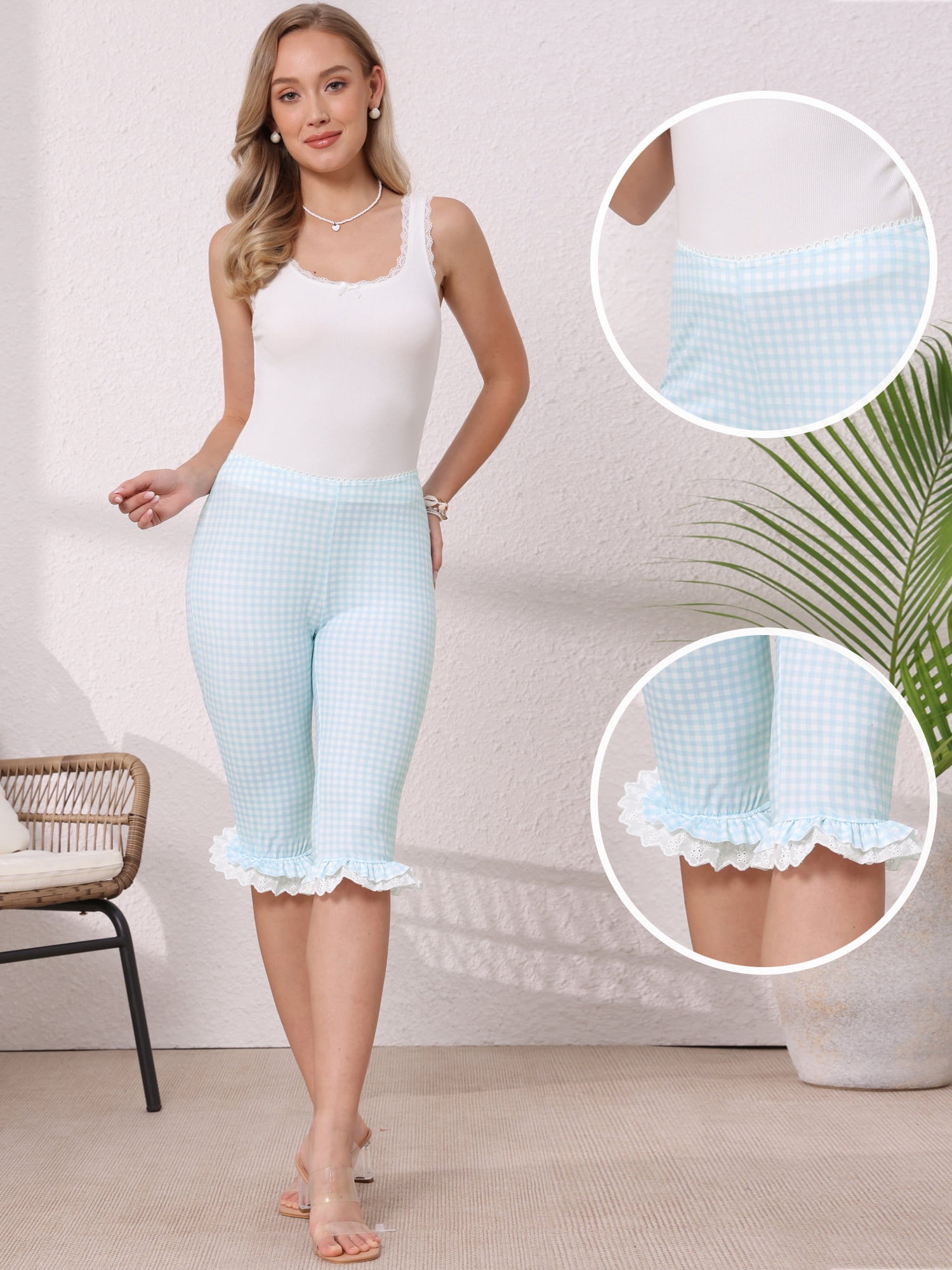 DARING DIVA Women's Low Waist 3/4 Knee Length Cropped Capri Leggings Large Blue