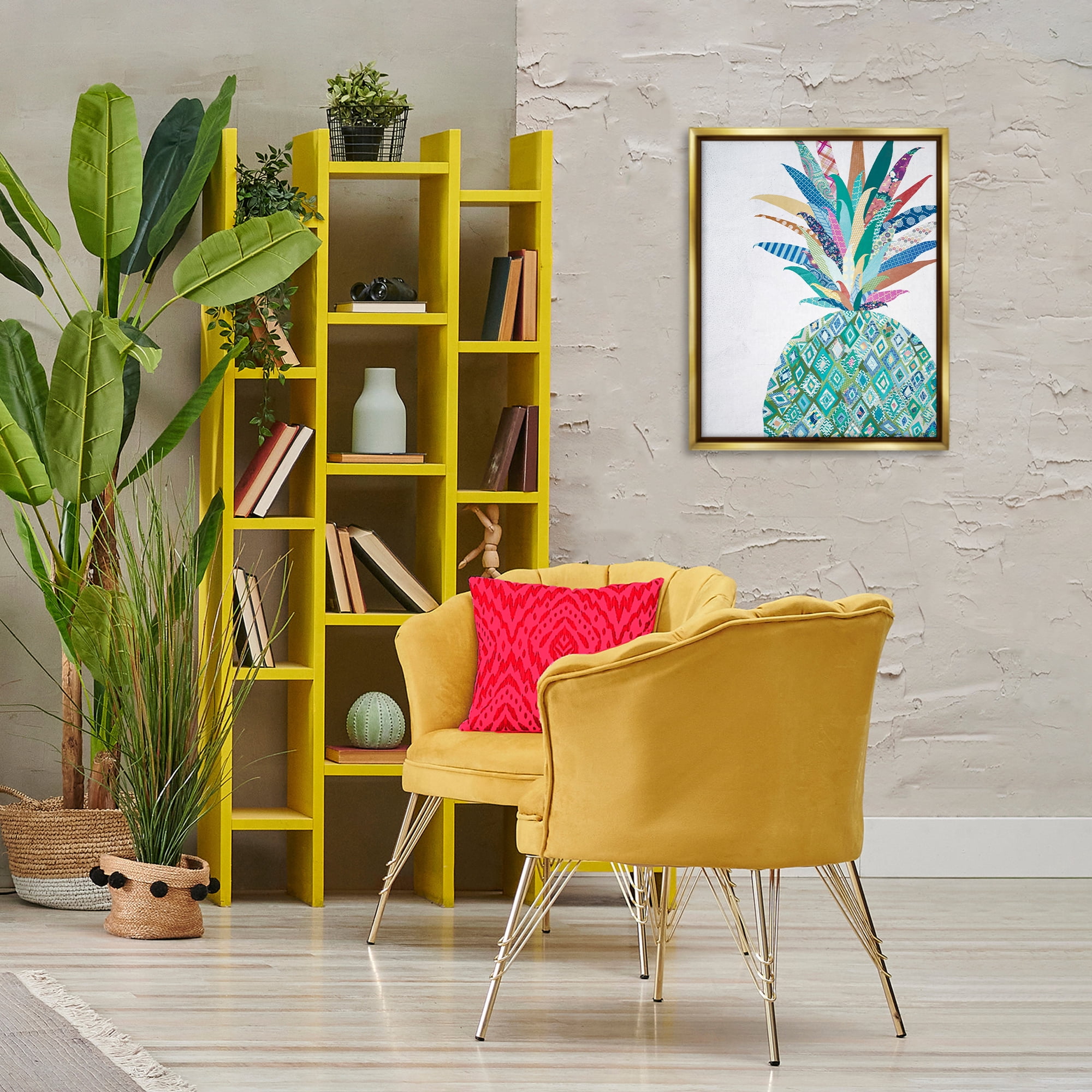 Stupell Industries Geometric Patterned Pineapple Food & Beverage Painting Gold Floater Framed Art Print Wall Art, 17 x 21