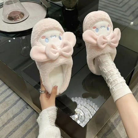 

Cinnamoroll Plush Slippers Sanrioed Women Kawaii Anime Flat Cotton Shoes Pink Winter Keep Warm Soft Cute Student Girl Sweet Gift