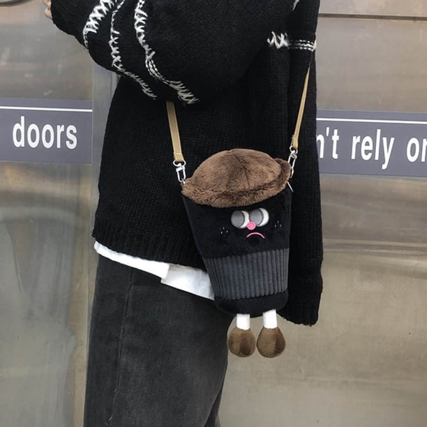 Bolso bandolera tipo taza de café de peluche, de un solo hombro, portátil, pequeño, tipo cartera, tipo taza de té con leche, para chica