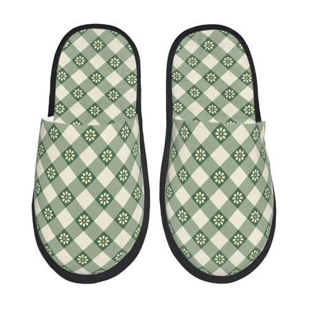 

Tideii Daisy Plaid Green for Home Indoor Cotton Slippers Autumn and Winter EVA Plush Slippers Household Supplies Unisex-Large
