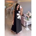 thumbnail image 5 of Women Casual Sleeveless Dresses Crewneck Patchwork Floral Midi Dress Black M, 5 of 8