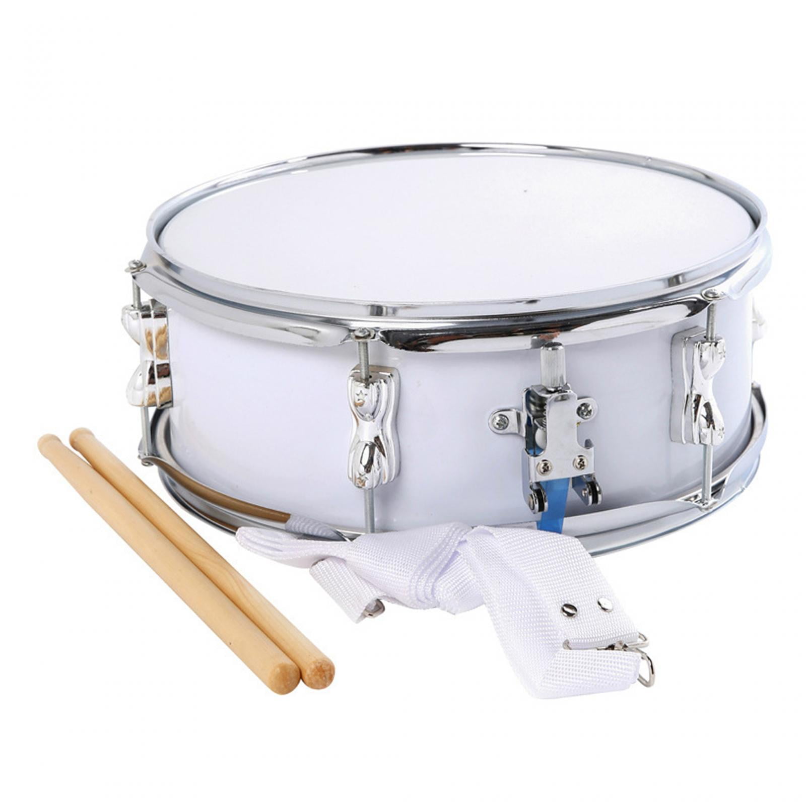 Yinanstore 13 Snare Drum Music Drums Portable with Shoulder Strap Percussion Instrument Double Tone Drum for Kids Boys Girls Beginners White