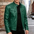 thumbnail image 4 of PBFRDSJ Men's Stand Collar Faux Leather Jacket Classic Biker Style Motorcycle Coat Casual Lightweight Zip Up Slim Punk Biker Outwear, 4 of 9