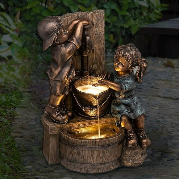 Fridja Garçon & Fille Jardin Statue un Enfant avec des Lucioles Jardin Statue-Jardin Décoration