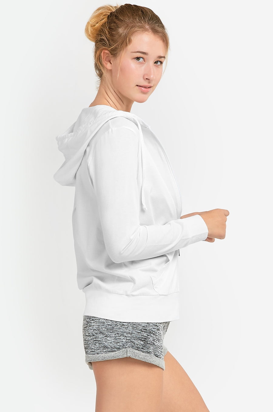 Sofra Women's Lightweight Cotton Blend Long Sleeve Zip Up Thin Hoodie Jacket