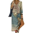 thumbnail image 1 of Robe, Imprimé Terre du Monde Col en V Style Long Femme Décontractée Longue pour Mariage, 1 of 8