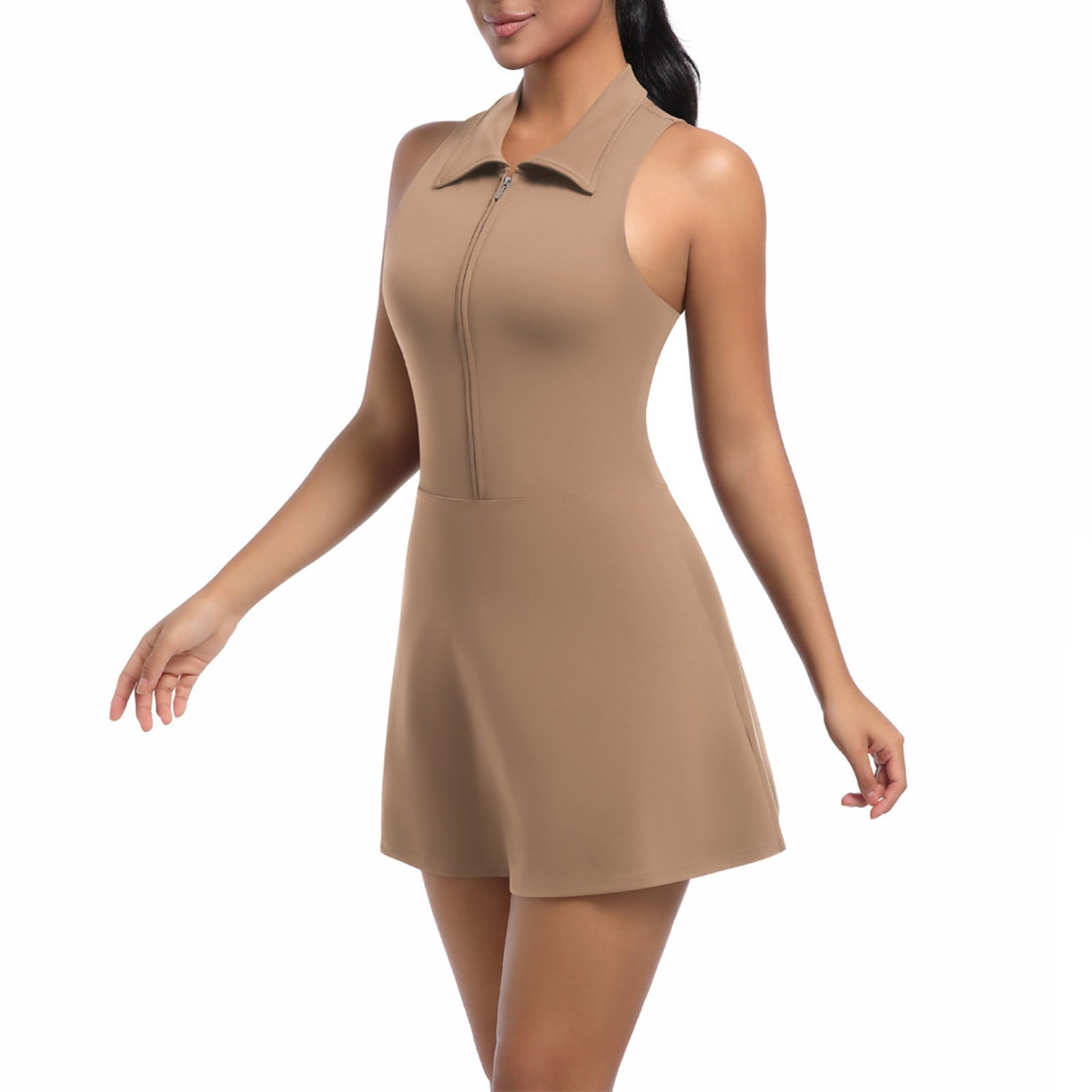 Ayolanni Midi Dresses for Women 2026 Tank Sleeveless Crew Neck Dress Solid Color Y2K Athletic Slim Fit Tennis Sundress S