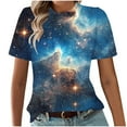 thumbnail image 2 of YueHuiYing Galaxy Shirt for Women Space Print Loose-Fit Short Sleeve Crewneck Casual Blouse Summer Graphic Tee Tops Cute Streetwear, 2 of 6