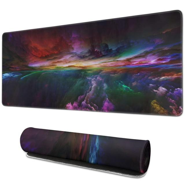 Stellar Performance Large Gaming Mouse Pad: Non-Slip Rubber Base, Stitched Edges, Colorful Galaxy Design (31.5x11.8 inches) - Perfect for Desks & Keyboards