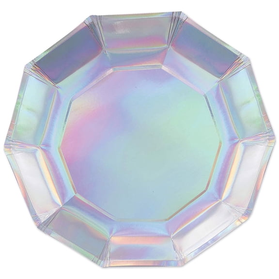 Beistle Pack of 12 Silver Iridescent Decagon Party Paper Plates 9”