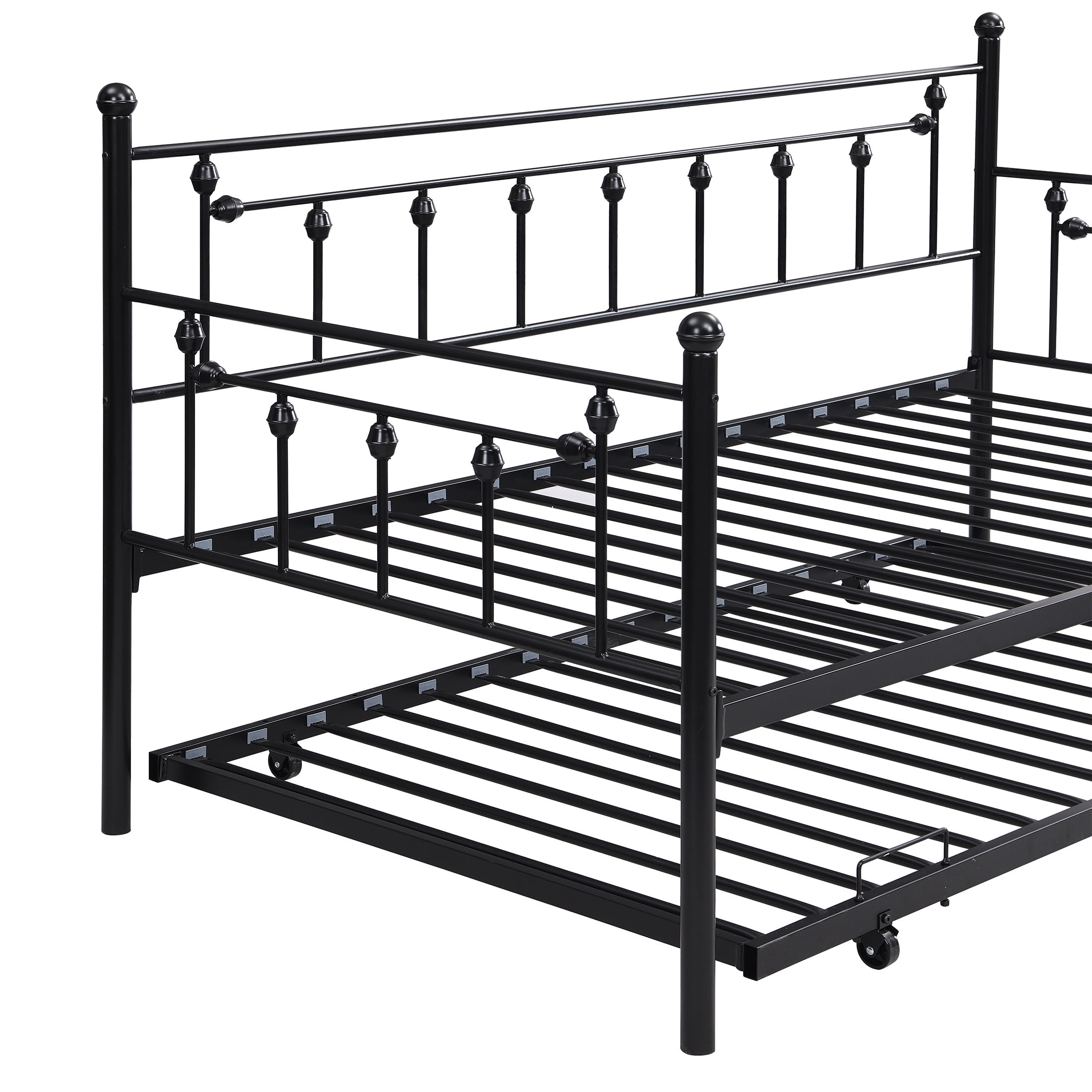 PORKISS Daybed with Trundle Bed, Twin Bed Frame, Metal Sofa Bed with Strong Supports for Living Room, Bedroom, and Guest Room, Black#2